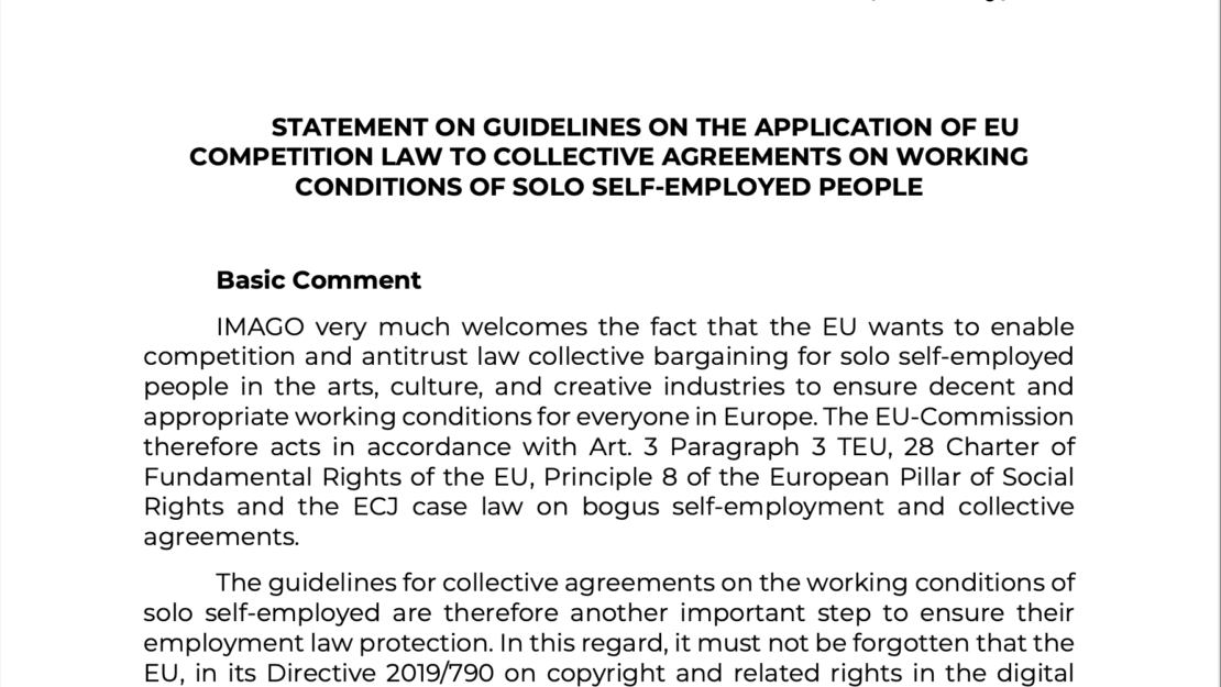 Statement on Guidelines on the Application of EU Competition Law to Collective Agreements on Working Conditions of Solo Self-Employed People